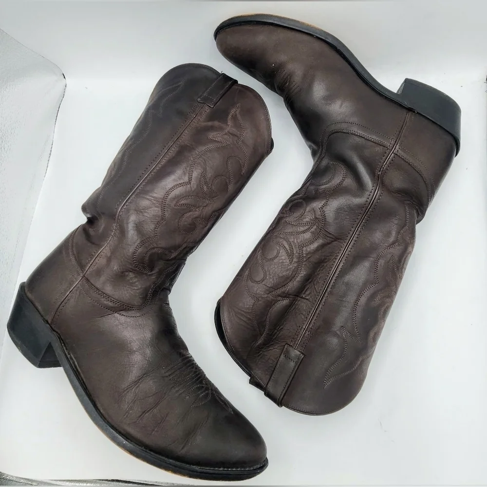 OLD WEST Mens Western Brown Leather Cowboy Boots SCM3051 Size 13 EE